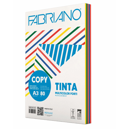 Carta Fabriano Colore A3 80gr 250fg mix 5 colori forti